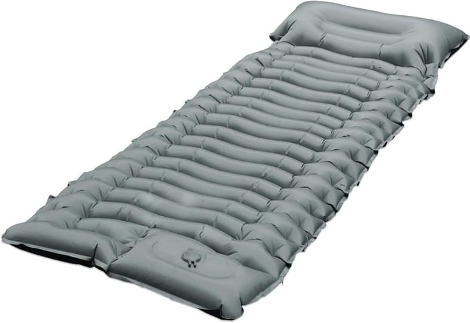 Opblaasbaar Matras - Kampeer Kussen - Comfortabel Reizen - Ingebouwde Pomp - One Seat - Lichtgrijs