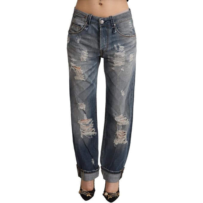 Versleten Boyfriend Jeans Gescheurde Denim Broek