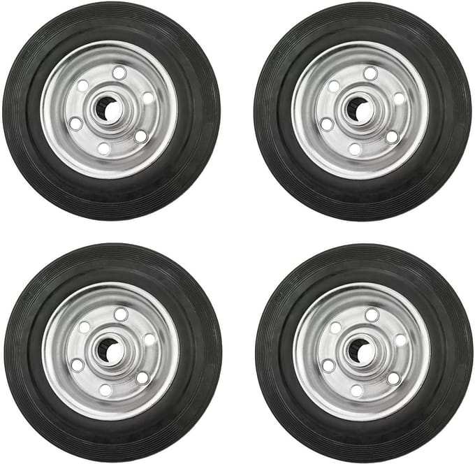 Set van 4 massief rubberen wielen met gegalvaniseerde stalen velg