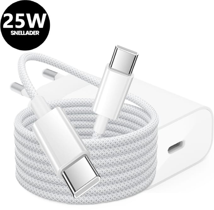 DISEV® – 25W Super Snellader – USB-C Oplader – 2m Gevlochten Kabel – Universele Telefoonoplader
