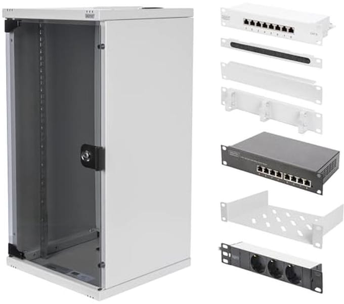 10 Inch Netwerkkast Set - Plank, Contactdoosstrip, Patchpaneel en Switch voor Efficiënt Netwerkbeheer