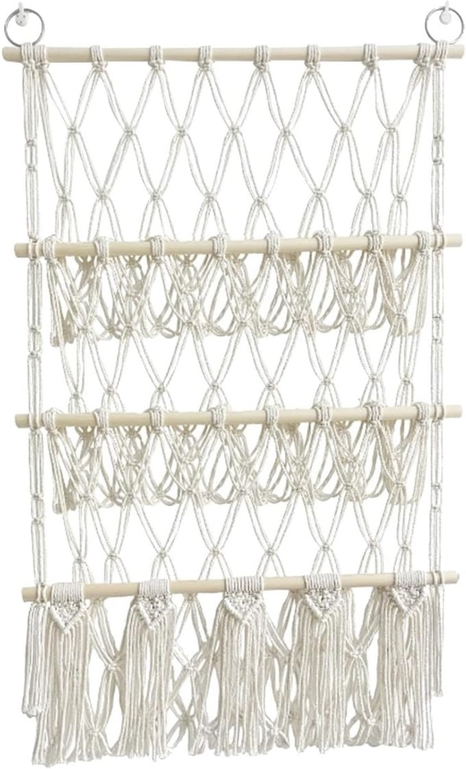 Grote Opberghangmat voor Knuffels - Macramé Speelgoednet met 3 Verstelbare Niveaus - Boho Decoratie Kinderkamer