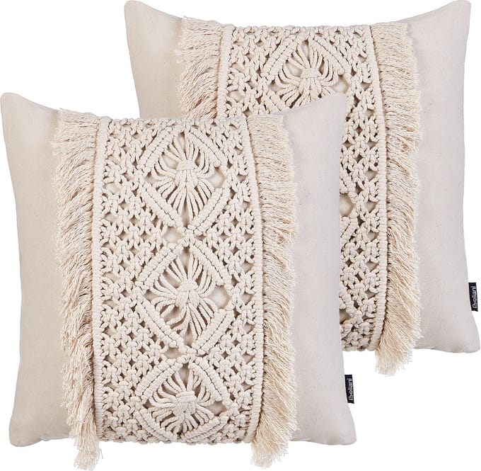 KALAM - Sierkussen set van 2 - Lichtbeige - 45 x 45 cm - Katoen