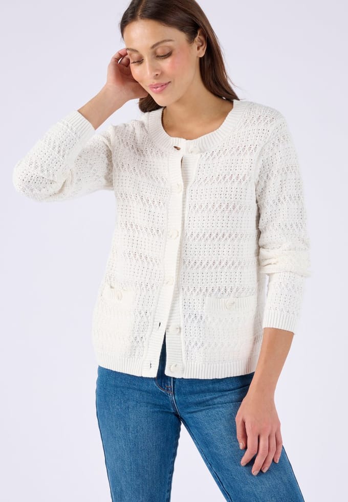 Damart - Cardigan vest kort tricot - Dames - Wit - XXL