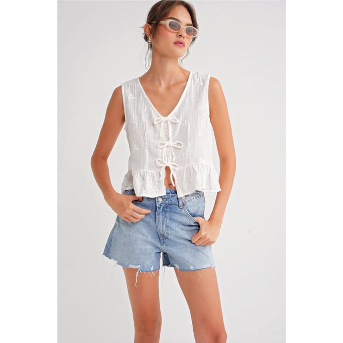 Gestreepte V-hals Crop Blouse met Strik