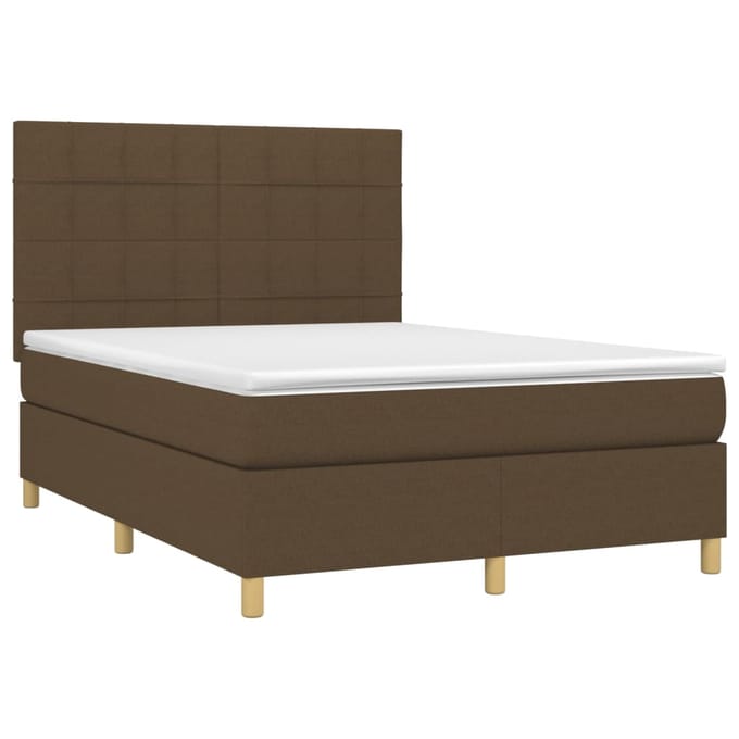 vidaXL - Boxspring - met - matras - en - LED - stof - donkerbruin - 140x190 - cm