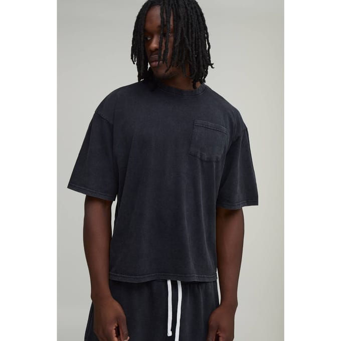 Lang Essentieel Gewassen Oversized Boxy T-shirt Met Borstzak | Black | Size Large