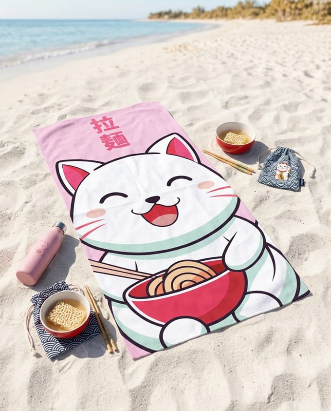 Kawaii Cat strandlaken 70 x 140 cm polyester