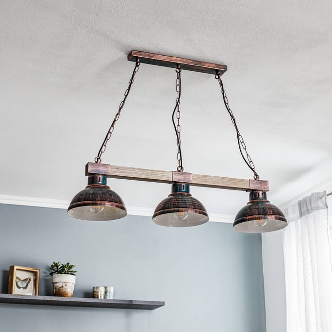 Luminex Hanglamp Hakon 3-lamps roestbruin/hout naturel