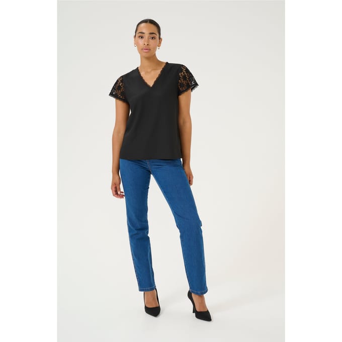 Blouse met korte mouwen Regular fit Black