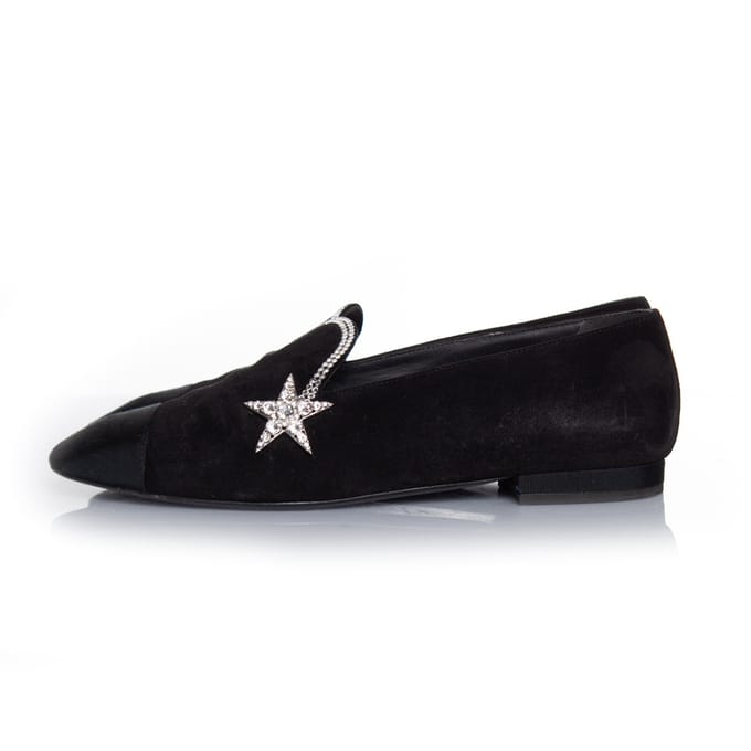 Chanel Zwarte suède komeetster loafer