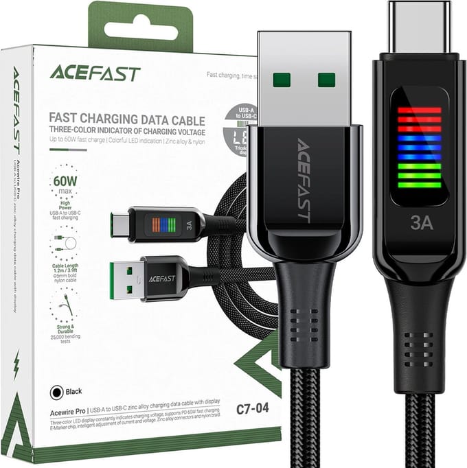 Data- en Oplaadkabel USB-A - USB-C Acefast C7-04, 18W, 1.2m, Zwart