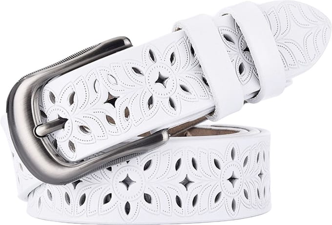 Sorprese Riem Dames - Flower - Wit - Leer - 80-110 cm - Broekriem - Inkortbaar - Verstelbaar
