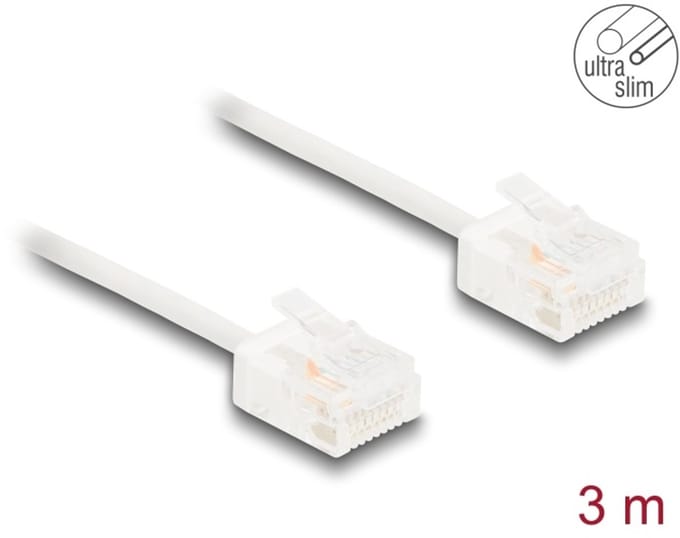 Delock RJ45 Network Cable Cat.6 UTP Ultra Slim 3 m white with short plugs