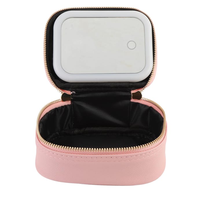 Cosmetica Etui Roze Make-up Tas met Oplaadbare 3 Kleurtemperatuur Dimbaar LED Spiegel voor white