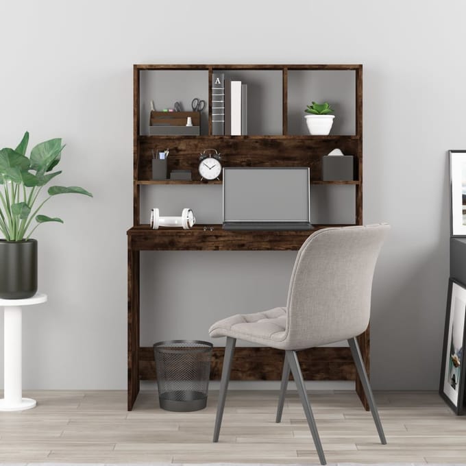 vidaXL - Bureau - met - schappen - 102x45x148 - cm - bewerkt - hout - gerookt - eiken