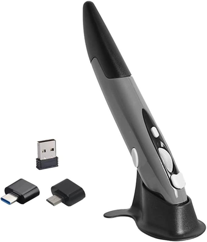 Pen Muis - Stylus Muis - Mobiel Werken - Ergonomisch Ontwerp - 140 mm - Zilver
