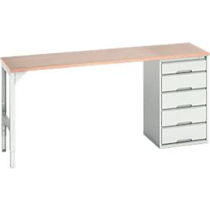 Onderzetter Bott verso, multiplex legbord, 5 laden, B 2000 x D 600 x H 930 mm, lichtgrijs