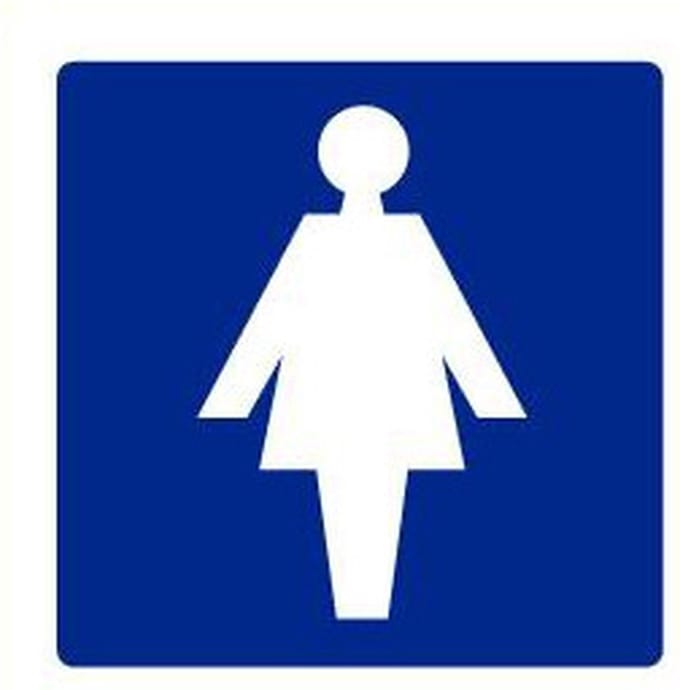 Dames toilet sticker, blauw 100 x 100 mm