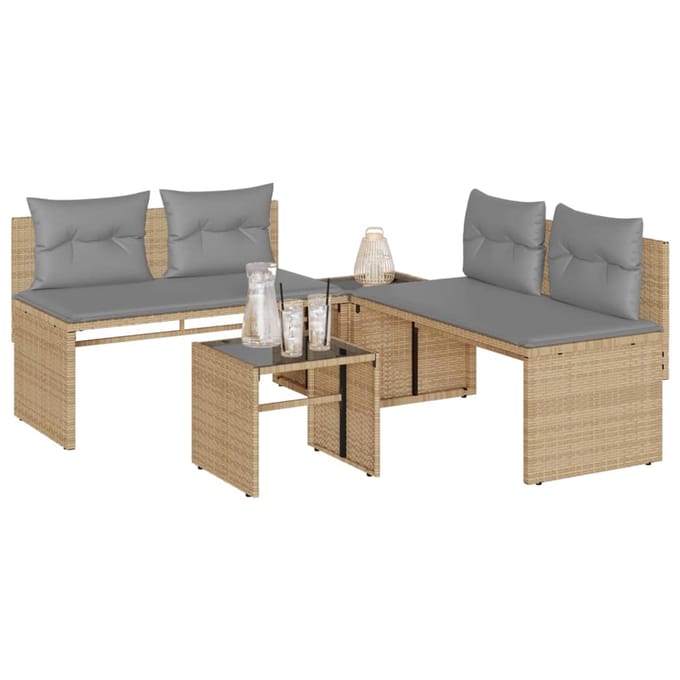 vidaXL - 4-delige - Loungeset - met - kussens - poly - rattan - beige