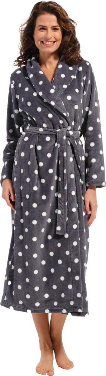 Pastunette - Dames Badjas Fleece - Grey Dots - S - Grijs