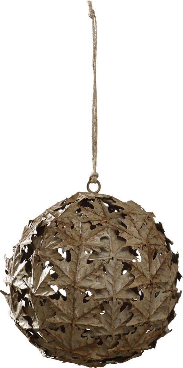 PTMD kerst roestig ijzeren kerstbal bladmodel kerst hanger M diameter 10 cm Xmas Leaf rust iron ball open hanger M