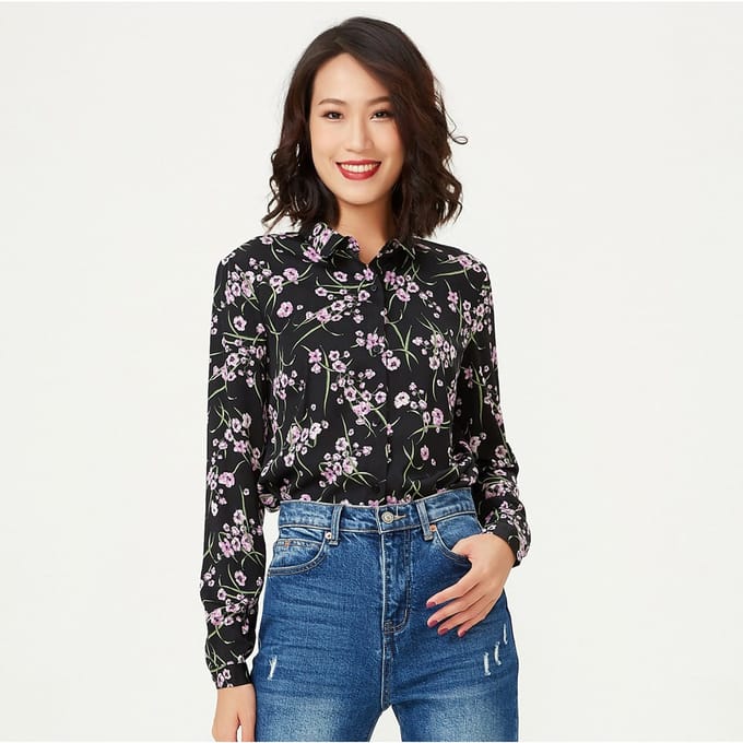 Recht gesneden shirt met bloemenprint