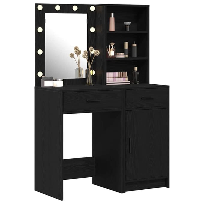 vidaXL - Dressing - tafel - set - met - LED - 2 - st - Zwart - Eiken - Bewerkt - hout