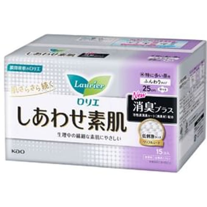 Kao - Laurier F Happy Bare Skin Deodorizing Plus For Especially Heavy Daytime With Wings 25cm 15 pcs