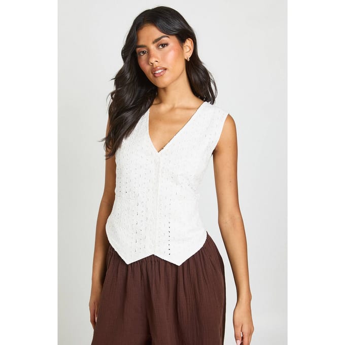 boohoo Dames Broderie Gilet Met V-hals | Wit | Maat: 44