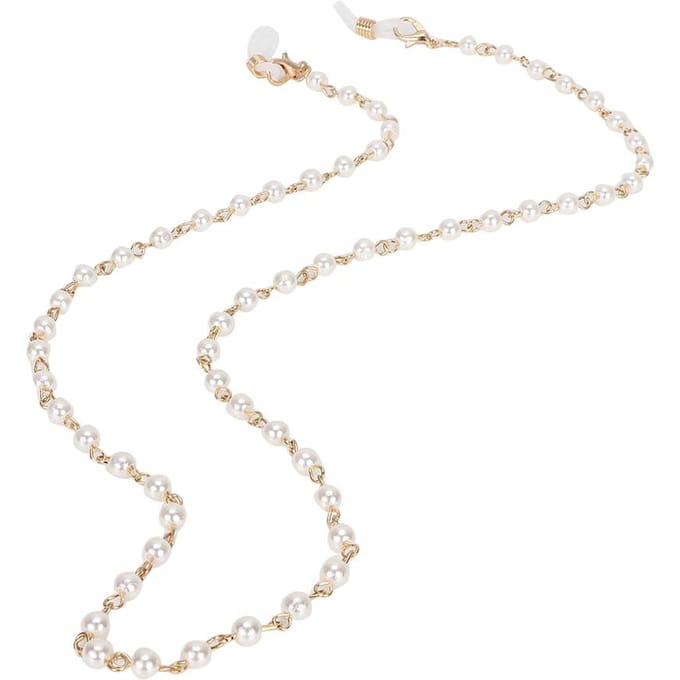 Mode Wit Imitatie Parel Kralen Zonnebril Leesbril Brilketting voor Heren Dames white