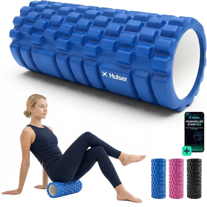 Hulser Foam Roller 33 cm – Massage roller – Fitness en Yoga foamroller – Blauw – Met digitale startgids - Voor triggerpoint massage - Grid Trigger