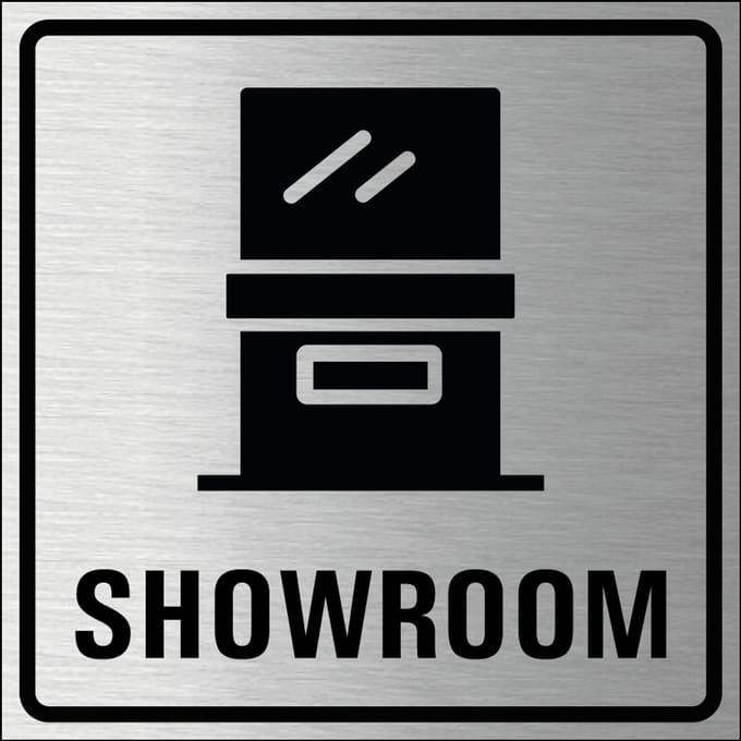 Showroom bordje, geborsteld aluminium 100 x 100 mm
