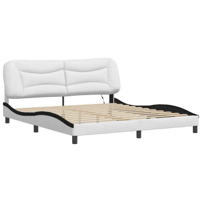 vidaXL - Bedframe - met - LED - zonder - matras - "Hvar" - wit - en - zwart - 180x200 - cm