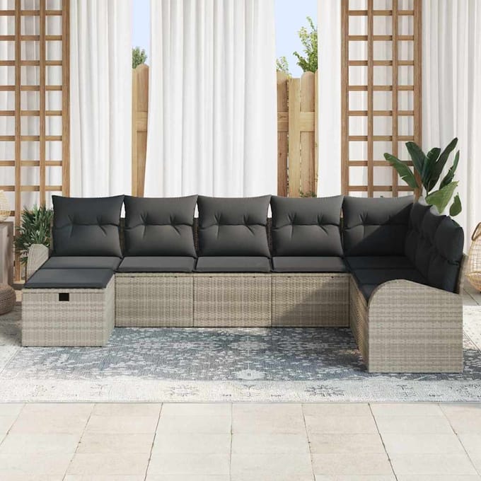 vidaXL Bankstel 8 st Lichtgrijs poly rattan