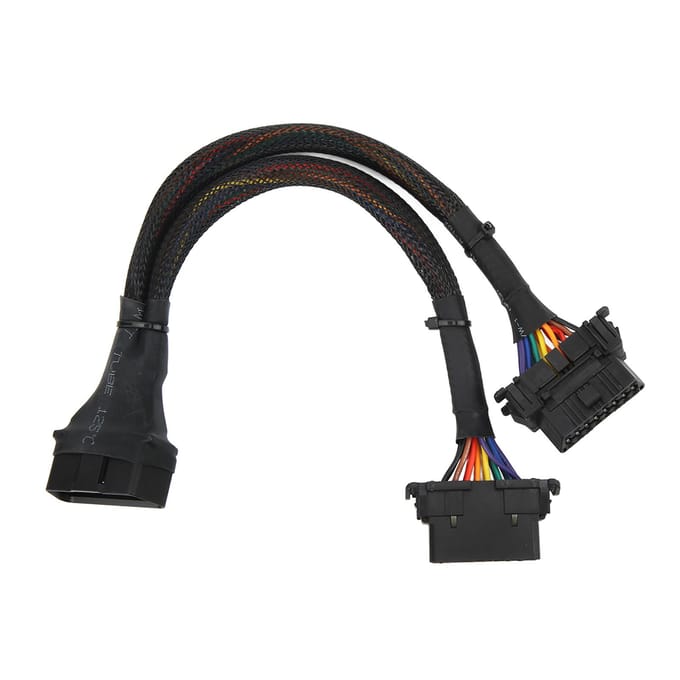 1-op-2 OBD2 Verlengsnoer 16-Pin 30cm Lengte Man naar Dubbel Vrouwelijk Diagnostische Adapterkabel black