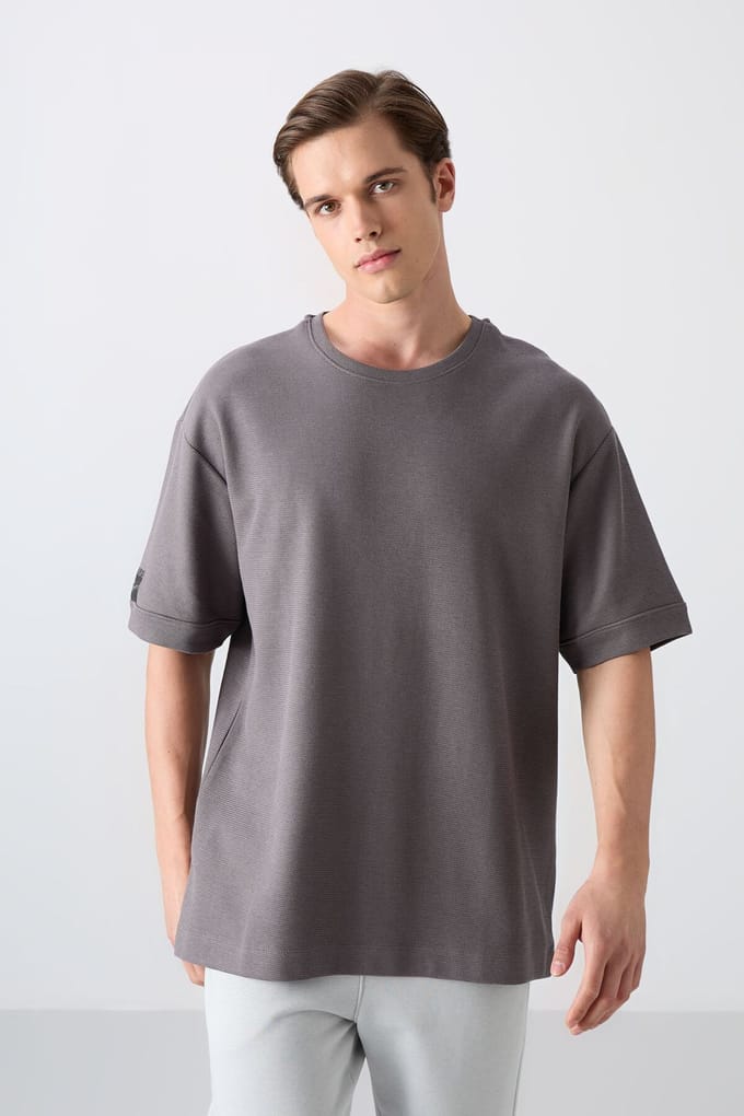Heren Oversized Crew Neck T-Shirt Met Patch