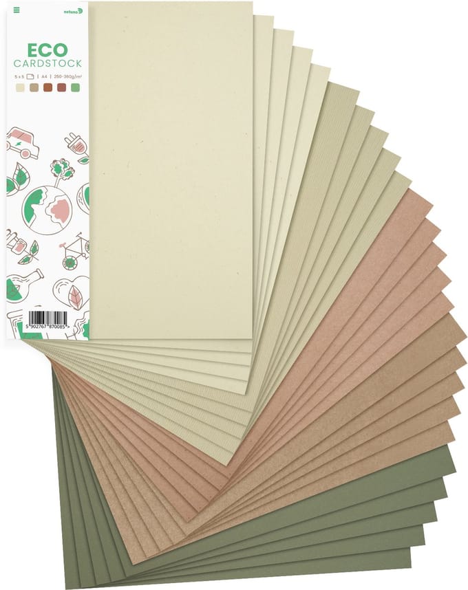 Netuno - set Bristol-karton in ecologische kleuren - 5x5 - A4 - 21 x 29,7 cm - 25 vellen
