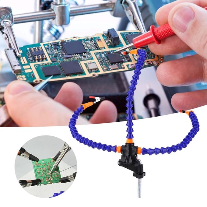 Support de soudure flexible à 3 bras bleu multifonctionnel pour la réparation et la fixation de circuits imprimés