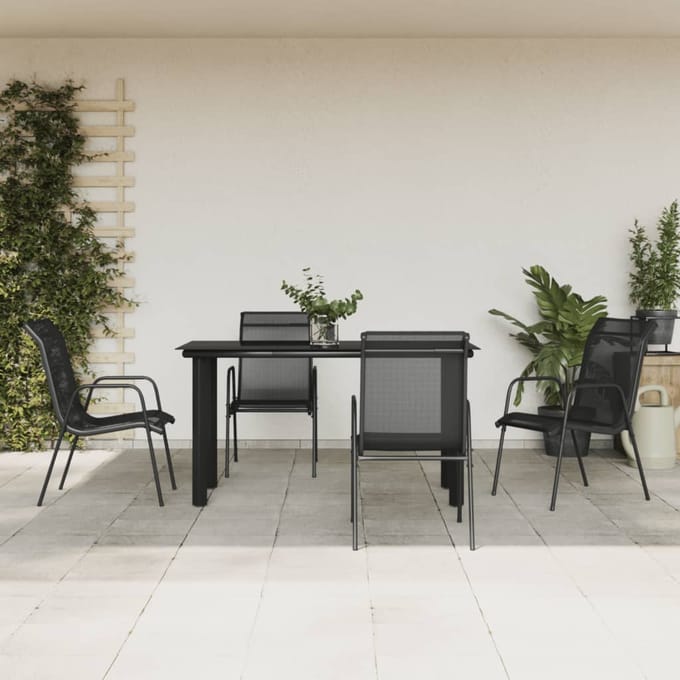 vidaXL - 5-delige - Tuinset - textileen - en - staal - zwart