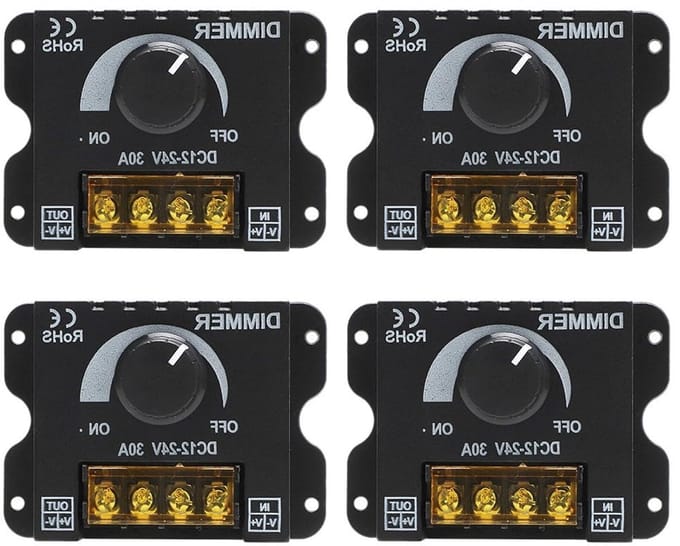 LED Dimmer Switch 30A PWM voor DC 12V-24V, Verstelbare Helderheid Regulator, Geschikt voor 5050 en 3528 LED Strips