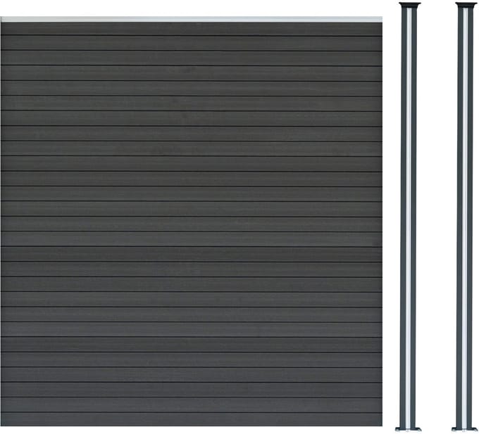 Composiet schuttingpaneel & 2 led-palen - grijs - 185x180 cm