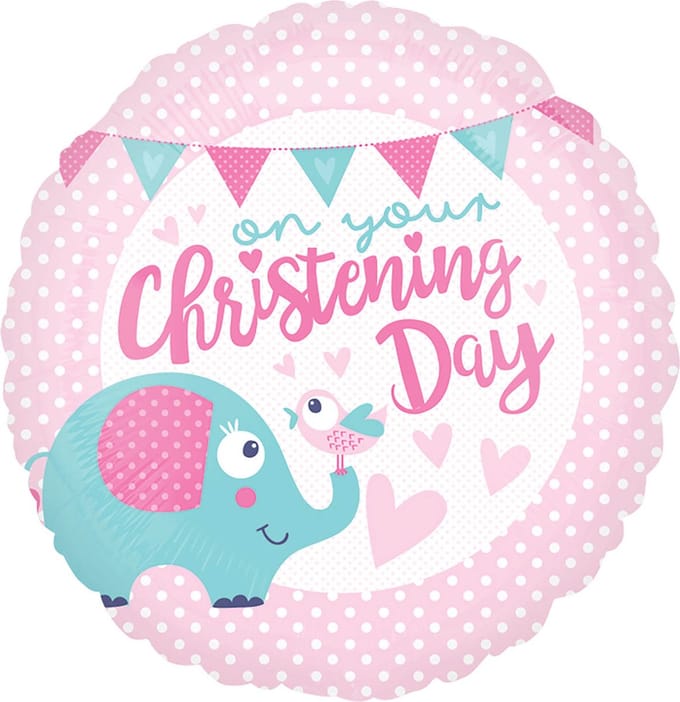 folieballon Christening day roze amscan doop