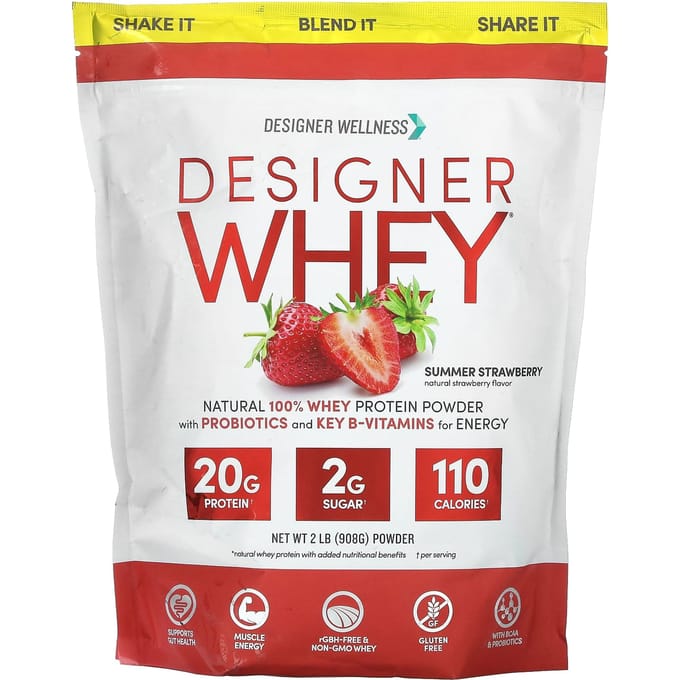 Designer Wellness, Designer Whey, 100% Natuurlijk, Wei Eiwit, Zomer Aardbei, 2 lbs (908 g)