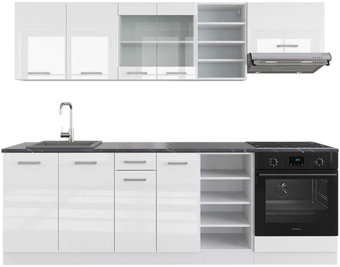 Vicco R-Line Complete keukeneenheid – 240 cm, WB Antraciet Wit hoogglans/wit