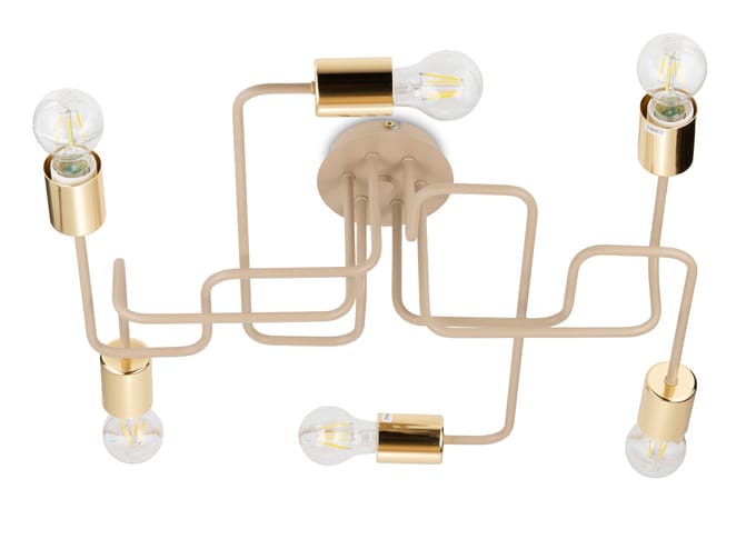 HowHomely Onyx Serie - Plafondlamp - Beige - 6xE27 - Galvanisch Goud