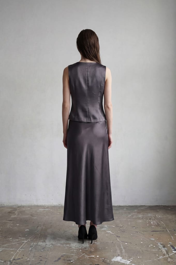 V-hals Vest & Maxi Rok Satijnen Twee-Delige Set