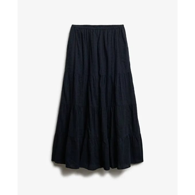 Superdry Tiered Maxi Lange Rok Zwart M Vrouw