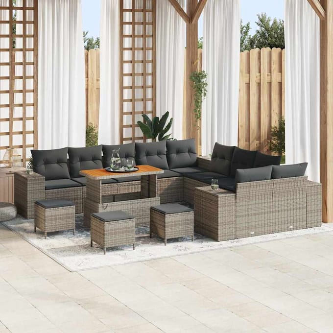 vidaXL - Tuinbank - Set - 14 - st - Grijs - poly - rattan
