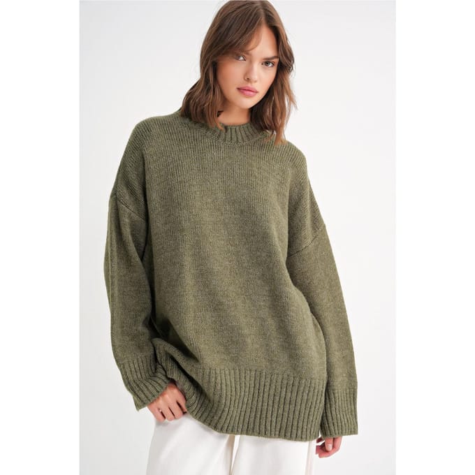 Oversized Geribbelde Trui met Ronde Hals